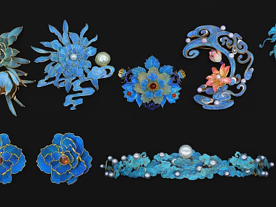 Traditional Blue Wall Decor With Handcrafted Floral Enamel Designs And Pearl Accents 3d model