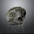 Natural Rough Textured Stone With Moss Covered Surface On Dark Background And Subtle Reflection