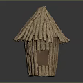 Handmade Straw Decorative Hut Shaped Craft With Textured Surface And Pointed Roof 3d model