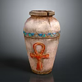 Green Plant In Decorative Terracotta Pot With Red Cross And Blue Triangle