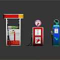 Vintage Gas Pumps In Red White Blue Green With Top Logos