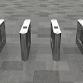 Public Facility Four Silver Turnstiles on Gray Tile Floor With Display Screens