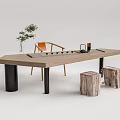 New Chinese Style Desk and Chair Tea Table and Chair Combination 3d model