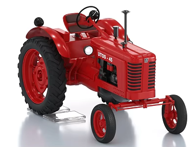 Red Agricultural Equipment Tractor Model With Clear Display Stand And Black Tires 3d model
