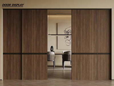 Wooden Sliding Doors Open in Modern Door Display with Sleek Interior Design 3d model