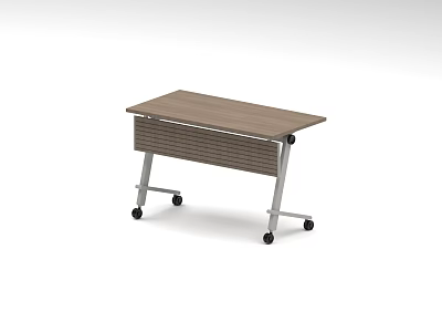 Wooden Top Table With Metal Frame Slatted Panel And Rolling Wheels 3d model
