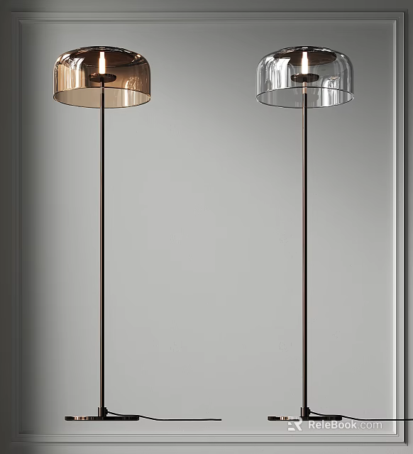 Modern Floor Lamp With Gold And Silver Metal Shades And Sleek Black Pole Design 3d model 