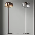 Modern Floor Lamp With Gold And Silver Metal Shades And Sleek Black Pole Design