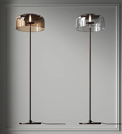 Modern Floor Lamp With Gold And Silver Metal Shades And Sleek Black Pole Design 3d model
