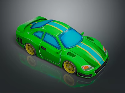 Green Sports Car With Yellow Stripes Blue Windows And Yellow Wheels 3d model