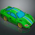 Green Sports Car With Yellow Stripes Blue Windows And Yellow Wheels