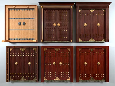 Classic And Modern Wooden Entrance Doors With Decorative Metal Rivets And Brass Fittings 3d model