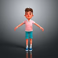 Animated 3D Boy Character In Pink Polo Shirt And Blue Shorts Standing With Arms Open