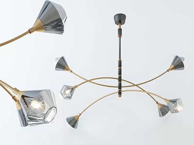 Modern Contemporary Chandelier Design With Metal Frame Glass Shades Multiple Arms 3d model