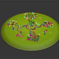 Cartoon Game Maze Scene On Green Circular Board With Colorful Mushrooms Paths And Checkerboard Pattern