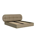 Modern Brown Upholstered Double Bed With Tufted Headboard And Wooden Slats