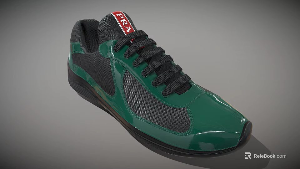 Green Sports Shoes With Shiny Upper Mesh Gray Panels And Black Laces Red TRRA Tongue 3d model 