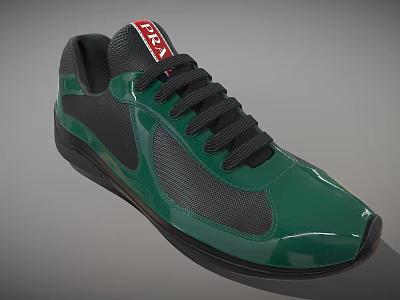 Green Sports Shoes With Shiny Upper Mesh Gray Panels And Black Laces Red TRRA Tongue 3d model