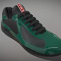 Green Sports Shoes With Shiny Upper Mesh Gray Panels And Black Laces Red TRRA Tongue