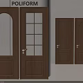 Wooden Swing Doors With Arched Glass Grid Panels And Solid Panel Designs 3d model