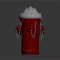 Three Red Fire Hydrants With Silver Tops And Hanging Chains Design