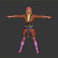 Woman In Red Traditional Costume With Arms Outstretched Against Gray Background