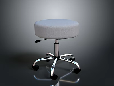 Round Gray Padded Stool With Silver Metal Five Star Base Wheels And Height Adjustable Lever 3d model