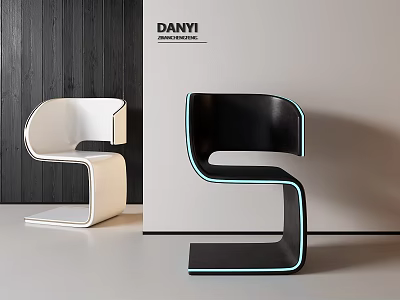 DANYI Modern Single Chair With Curved Design White And Black Finish 3d model