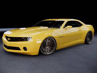 Yellow Chevrolet Sports Car With Sleek Modern Design And Custom Alloy Wheels 3d model