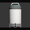 Modern Cylindrical White Device With Gray Top And Blue Accents On Reflective Surface