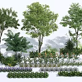 Lush Garden Flowers And Trees With Palm Plants Shrubs And Colorful Greenery