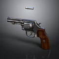 Vintage Revolver With Metal Body Wooden Grip And Bullet On Dark Background