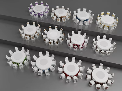 Colorful Round Table and Chair Sets with Matching Chairs in Various Hues 3d model