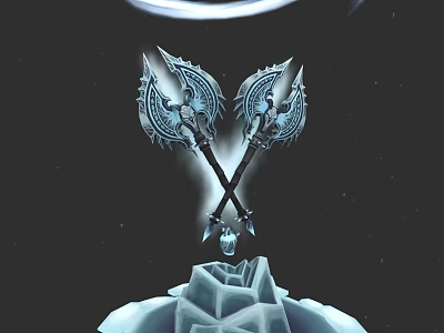Blue Patterned Crossed Weapons With Intricate Designs On Icy Base Against Dark Starry Sky 3d model
