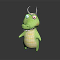 Green Cartoon Game and Movie Character With Golden Horns Big Eyes And Yellow Striped Belly