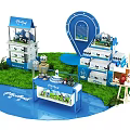 Commercial Retail Display Equipment With Blue Themed Booths Product Showcases And Pureland Branding