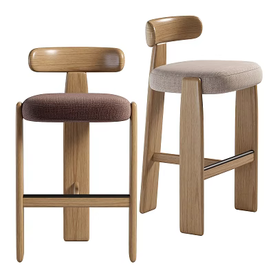 Modern Wooden Bar Stools with Upholstered Seat Cushions in Different Colors 3d model