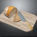 Fresh Sliced Bread On Wooden Cutting Board With Sharp Kitchen Knife