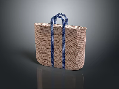 Stylish Brown Woven Handbag With Blue Handles And Minimalist Design 3d model