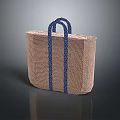 Stylish Brown Woven Handbag With Blue Handles And Minimalist Design