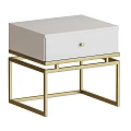 Modern White Nightstand With Gold Metal Frame And Round Knob Design