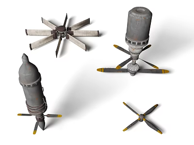 Mechanical Industrial Equipment With Rotating Blades Cylindrical Structures And Metal Supports 3d model