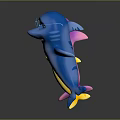 Colorful Cartoon Dolphin Characters With Flower Hat And Sunglasses In Playful Poses