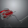 Red Car Engine Component With Silver Metallic Pipes And High Performance Design 3d model