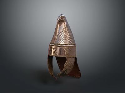 Ancient Metal Helmet Design Featuring Eagle Decor Mesh Pattern And Leather Parts 3d model