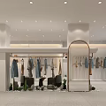 Modern Clothing Store Interior With Fashion Apparel Display Racks And Green Plants