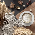 Decorative Ornament Set With Dried Pampas Grass Glass Vase Metal Containers Wooden And Marble Boards