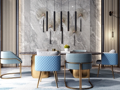 Modern Light Luxury Restaurant Dining Table and Chair Combination Chandelier 3d model