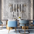 Modern Light Luxury Restaurant Dining Table and Chair Combination Chandelier 3d model