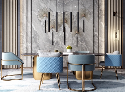 Modern Light Luxury Restaurant Dining Table and Chair Combination Chandelier 3d model